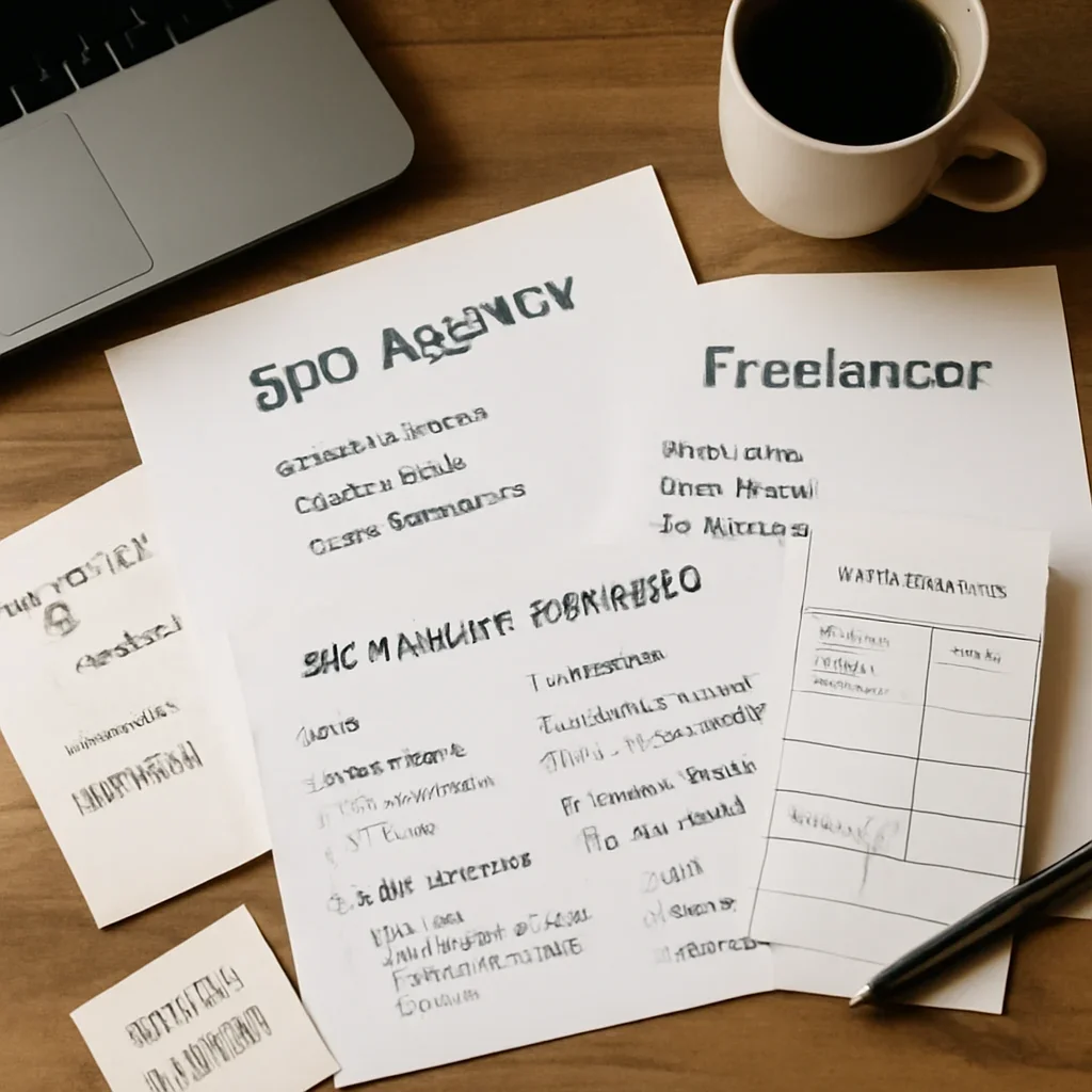Editorial research and notes for seo agency vs freelancer