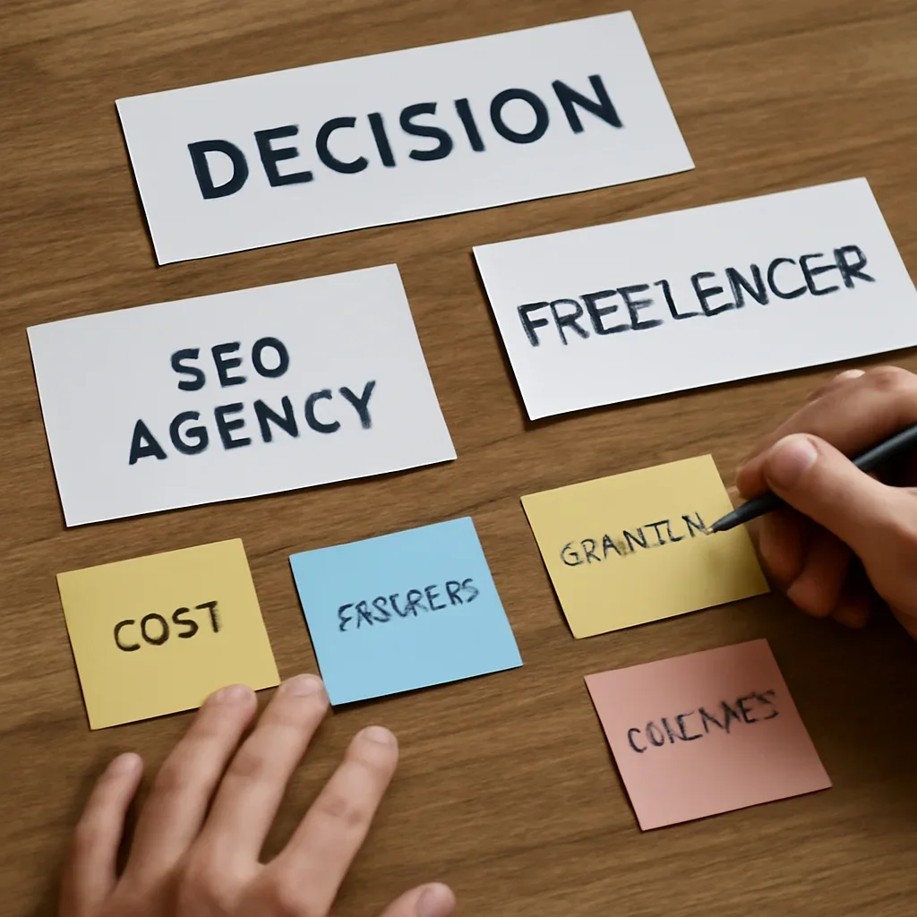 Decision framework used to evaluate seo agency vs freelancer