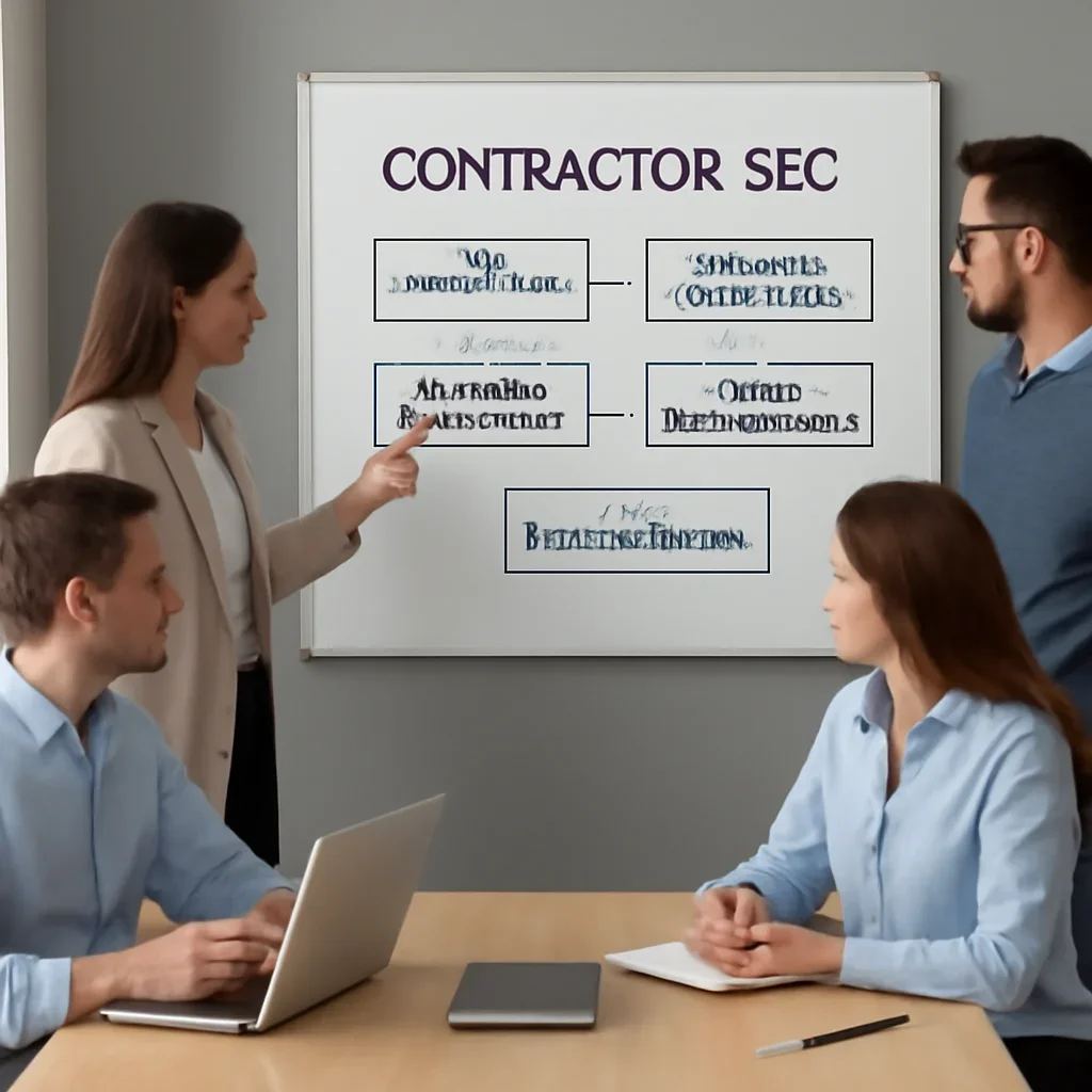 Team reviewing the implementation process for contractor seo