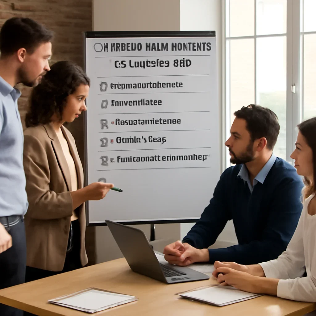 Team reviewing the implementation process for electrician seo