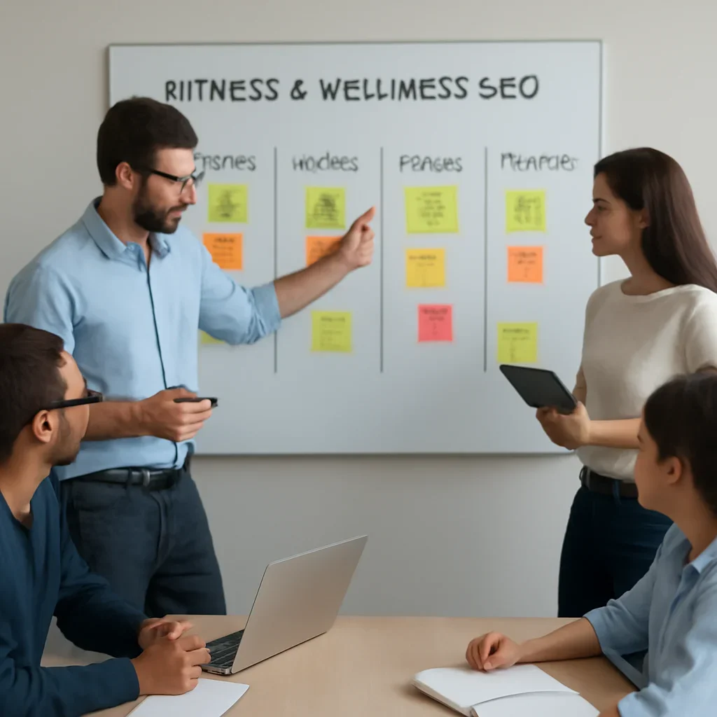 Team reviewing the implementation process for fitness & wellness seo