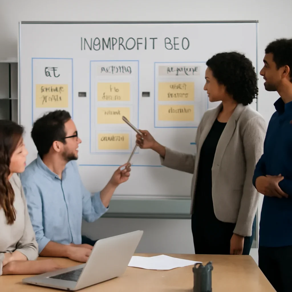 Team reviewing the implementation process for nonprofit seo