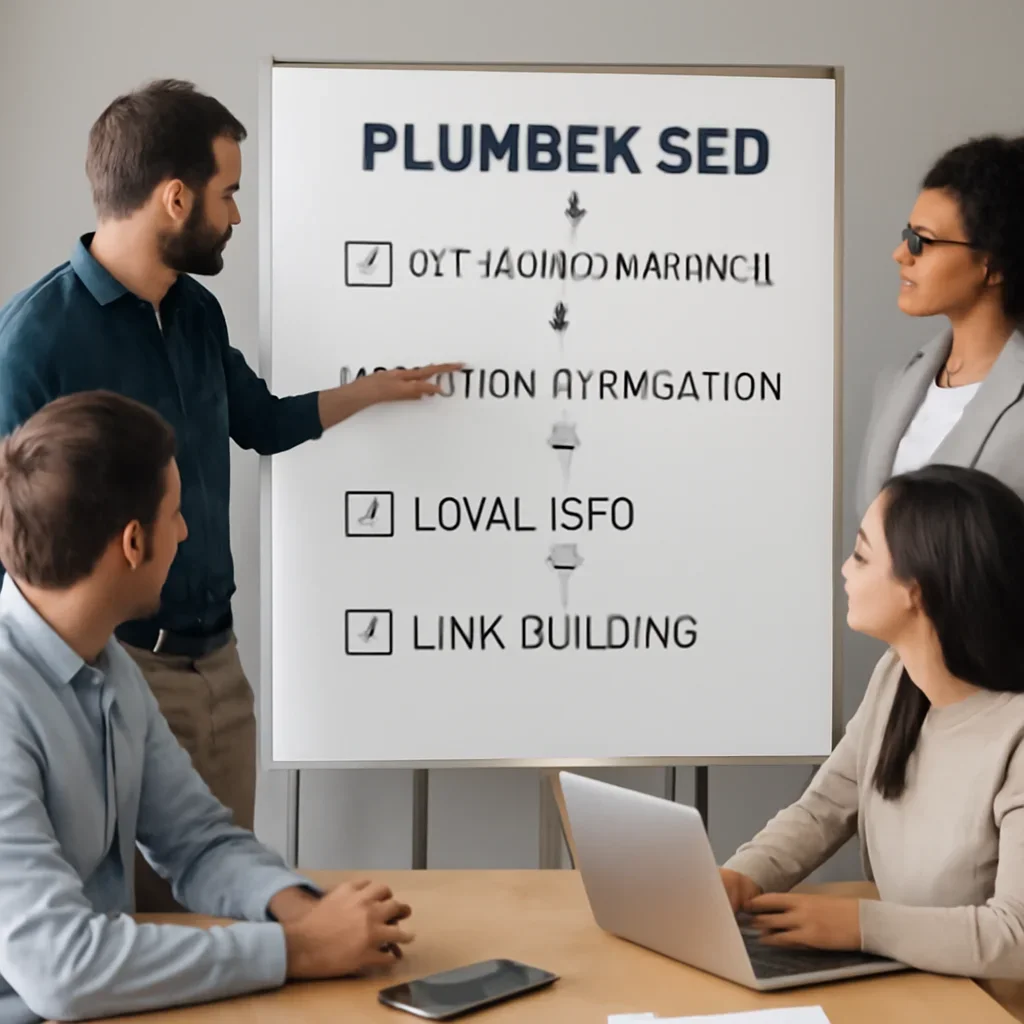 Team reviewing the implementation process for plumber seo