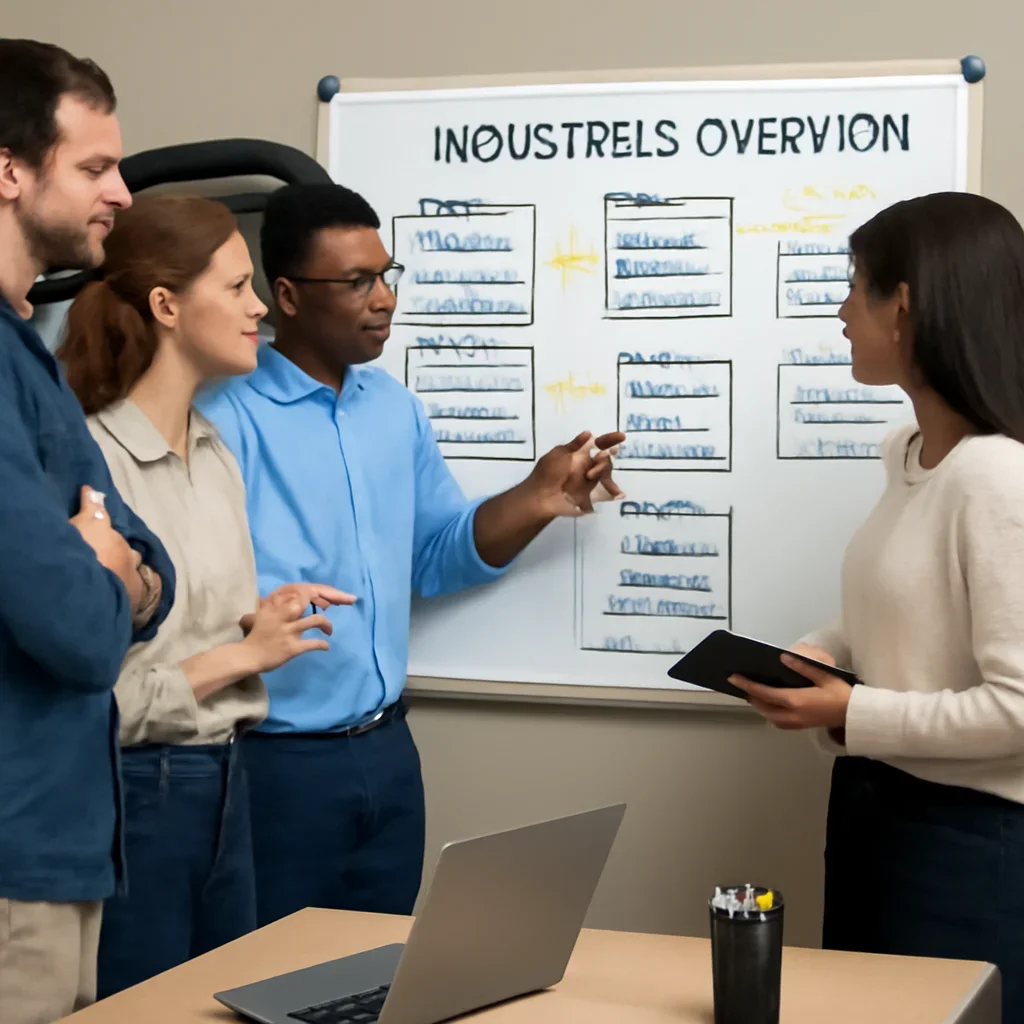 Team reviewing the implementation process for industries overview