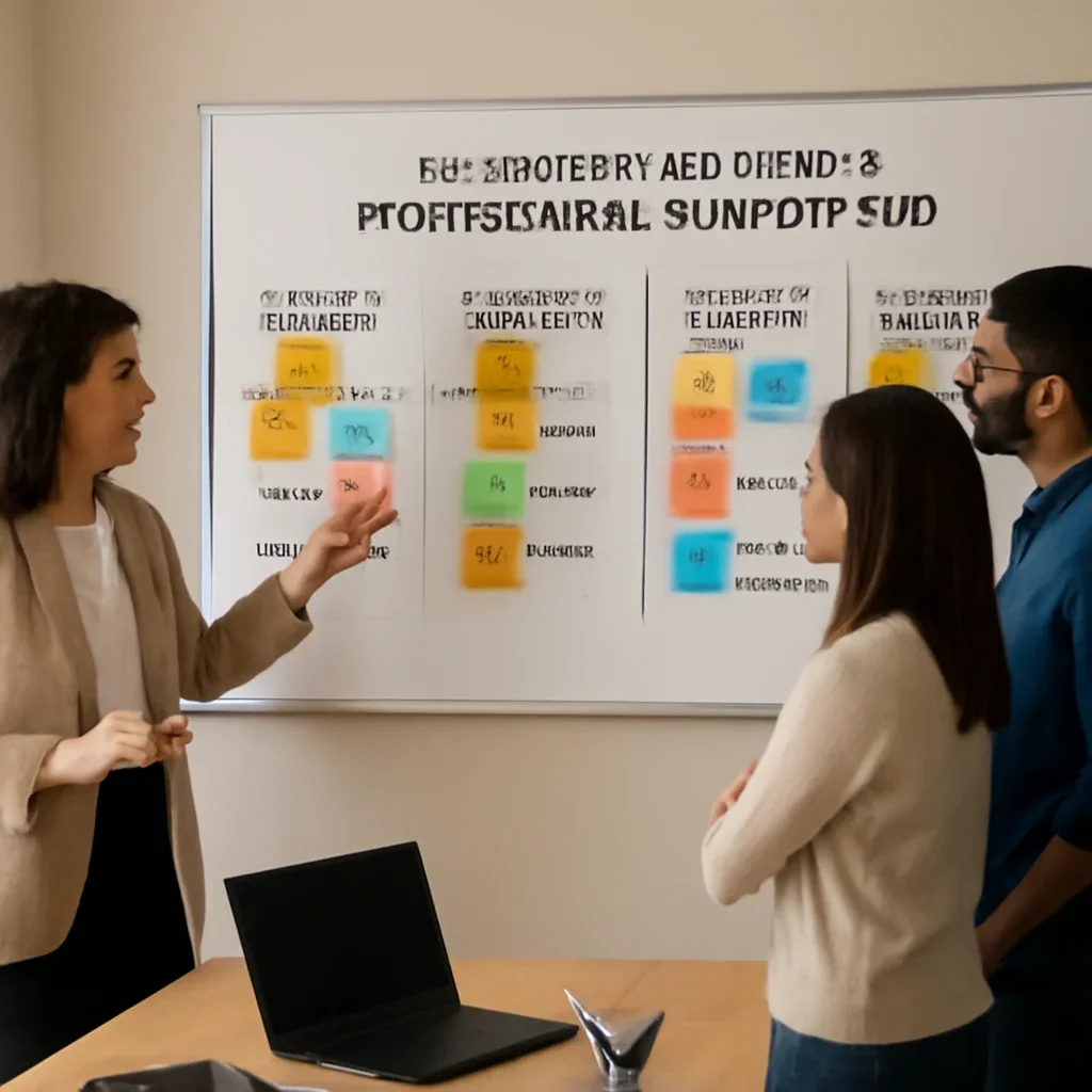 Team reviewing the implementation process for professional services seo
