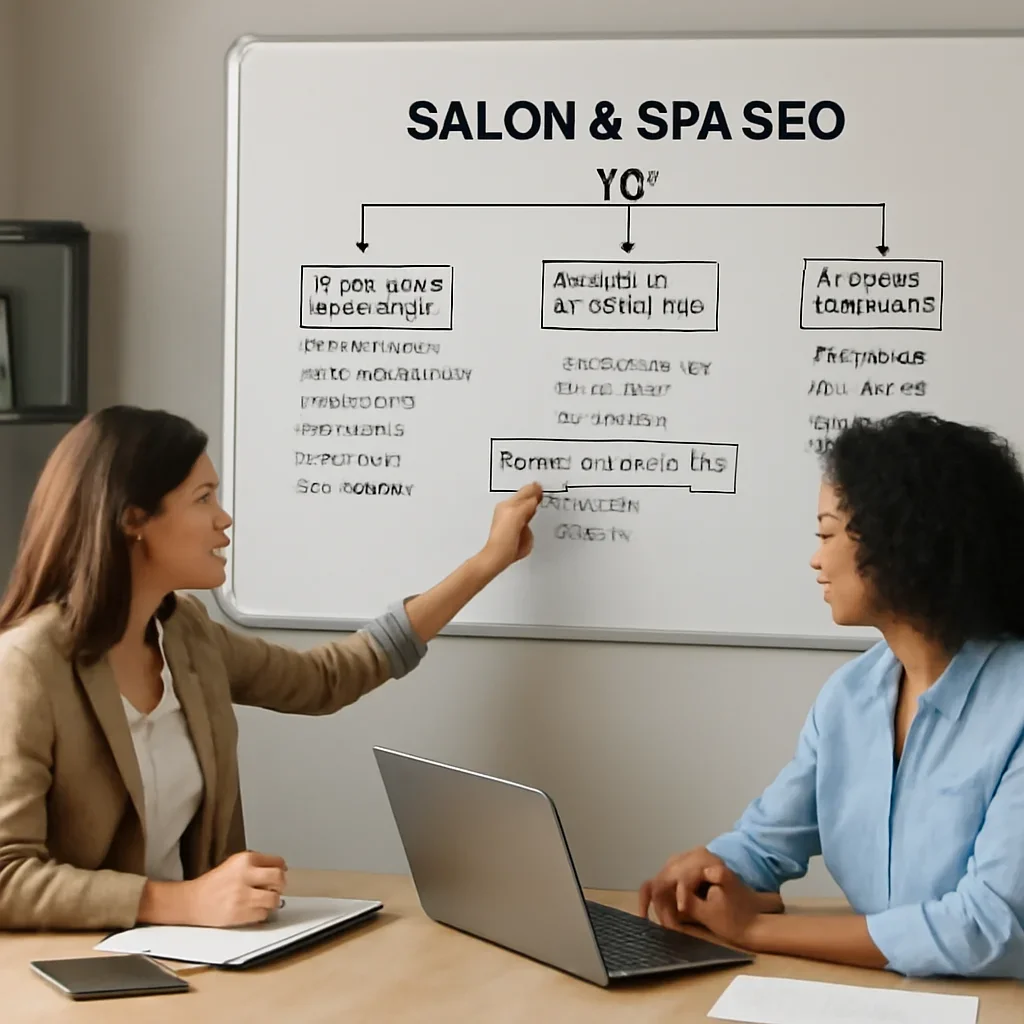 Team reviewing the implementation process for salon & spa seo