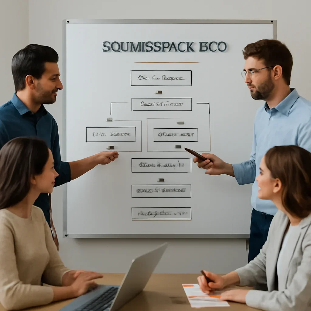 Team reviewing the implementation process for squarespace seo