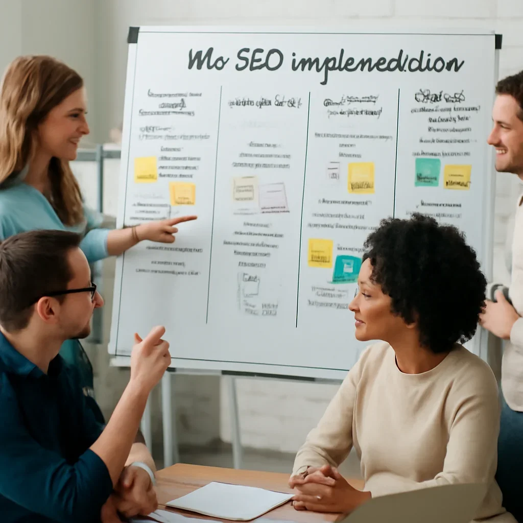 Team reviewing the implementation process for wix seo