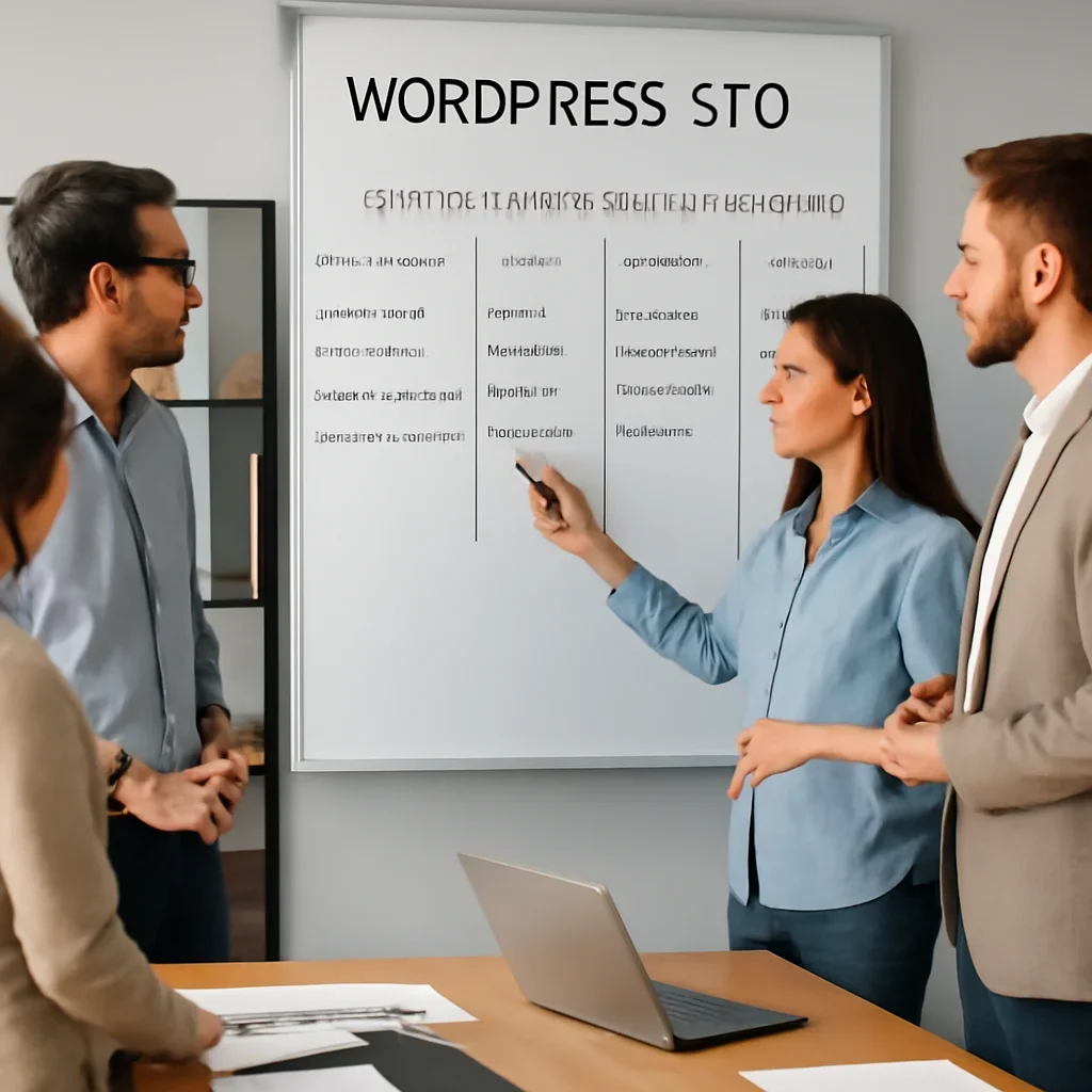 Team reviewing the implementation process for wordpress seo