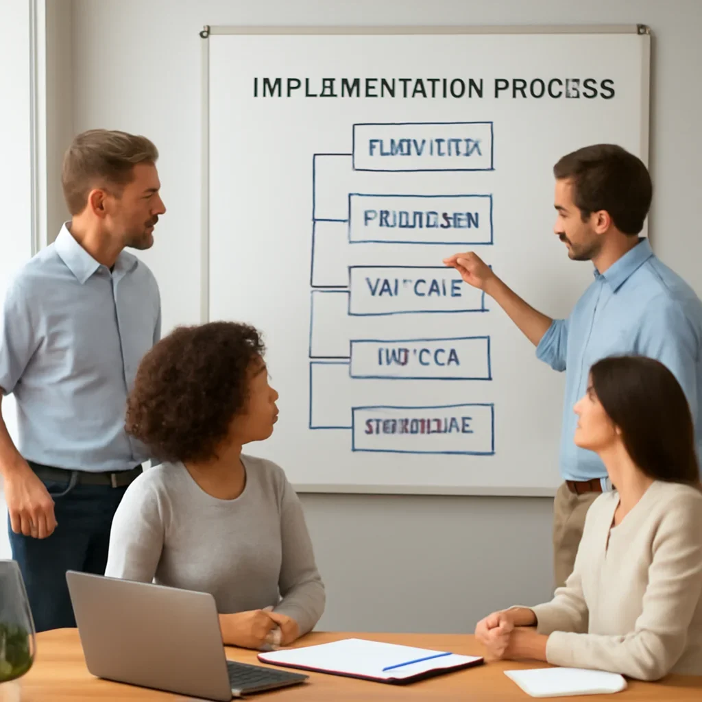 Team reviewing the implementation process for austin chicago seo services