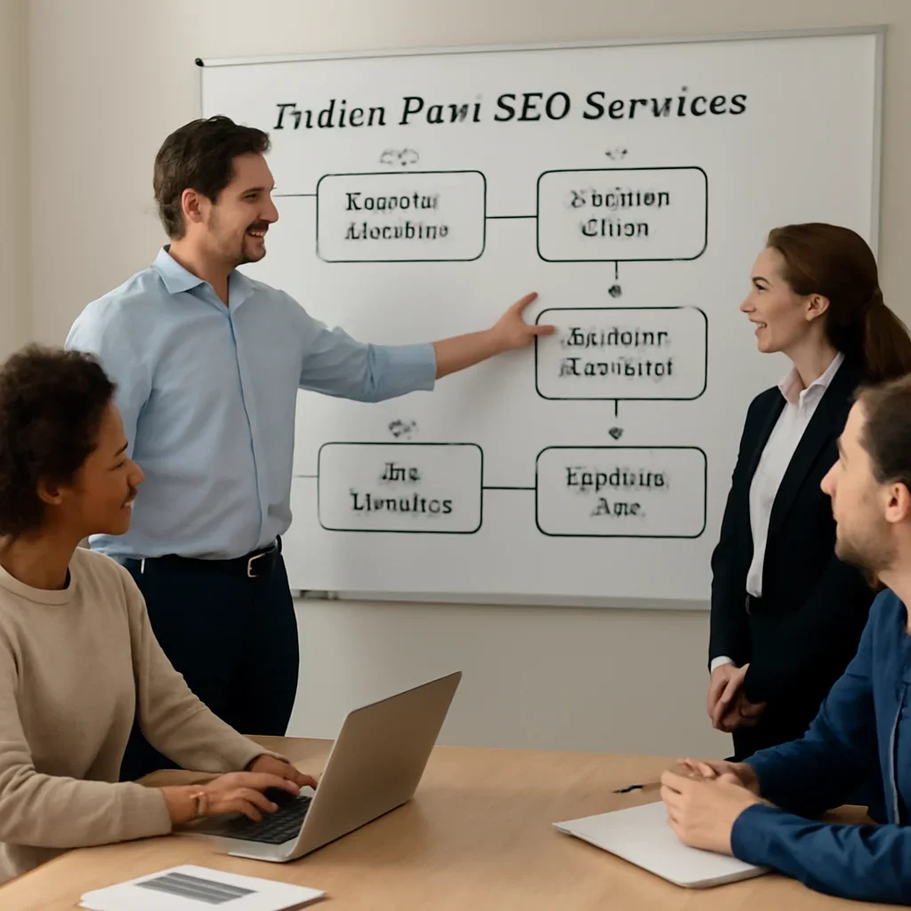 Team reviewing the implementation process for avalon park seo services