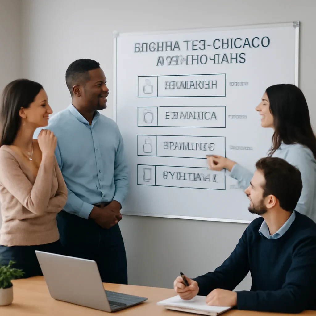 Team reviewing the implementation process for edgewater chicago seo services
