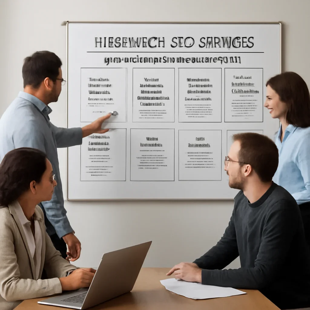 Team reviewing the implementation process for hegewisch seo services