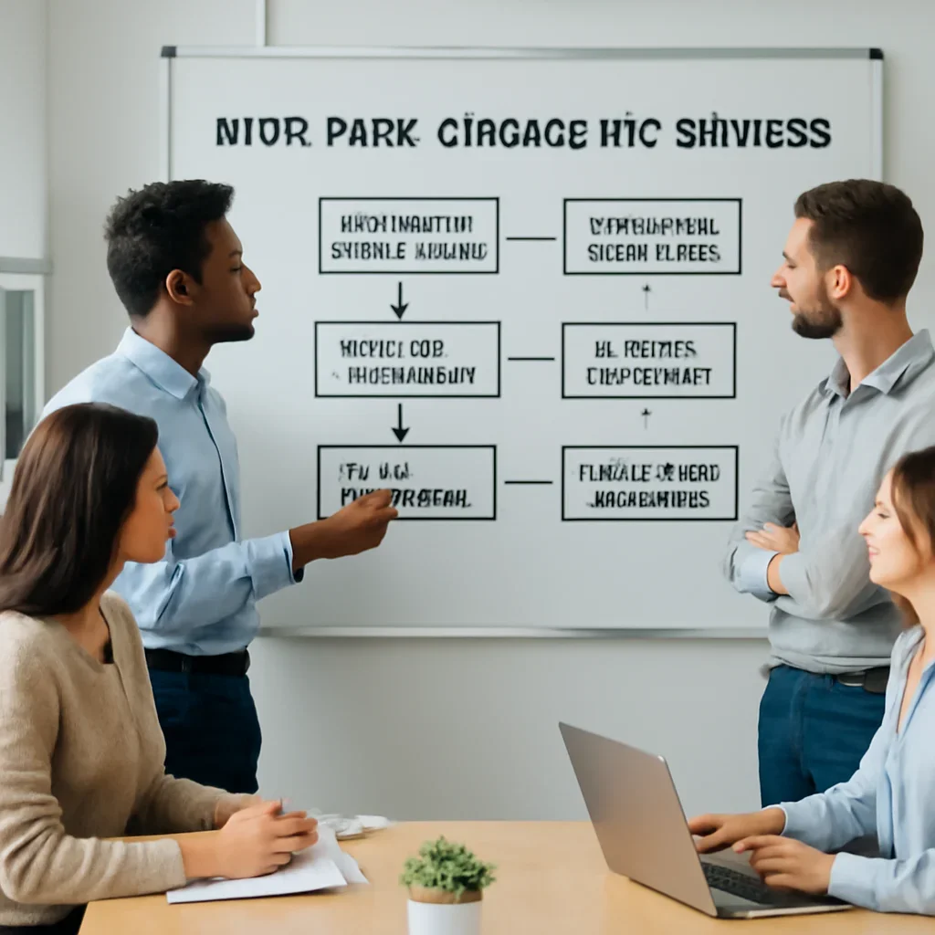 Team reviewing the implementation process for hyde park chicago seo services