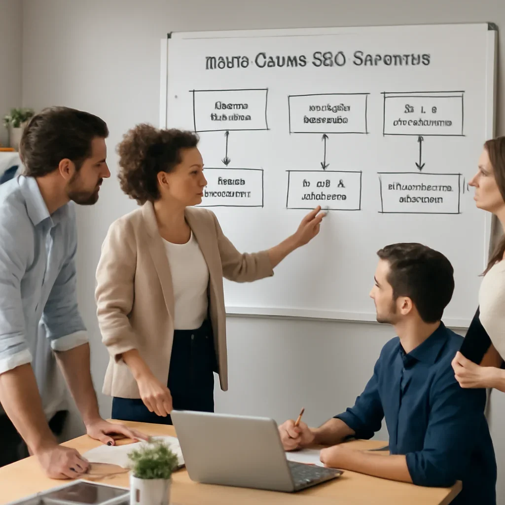 Team reviewing the implementation process for north center seo services