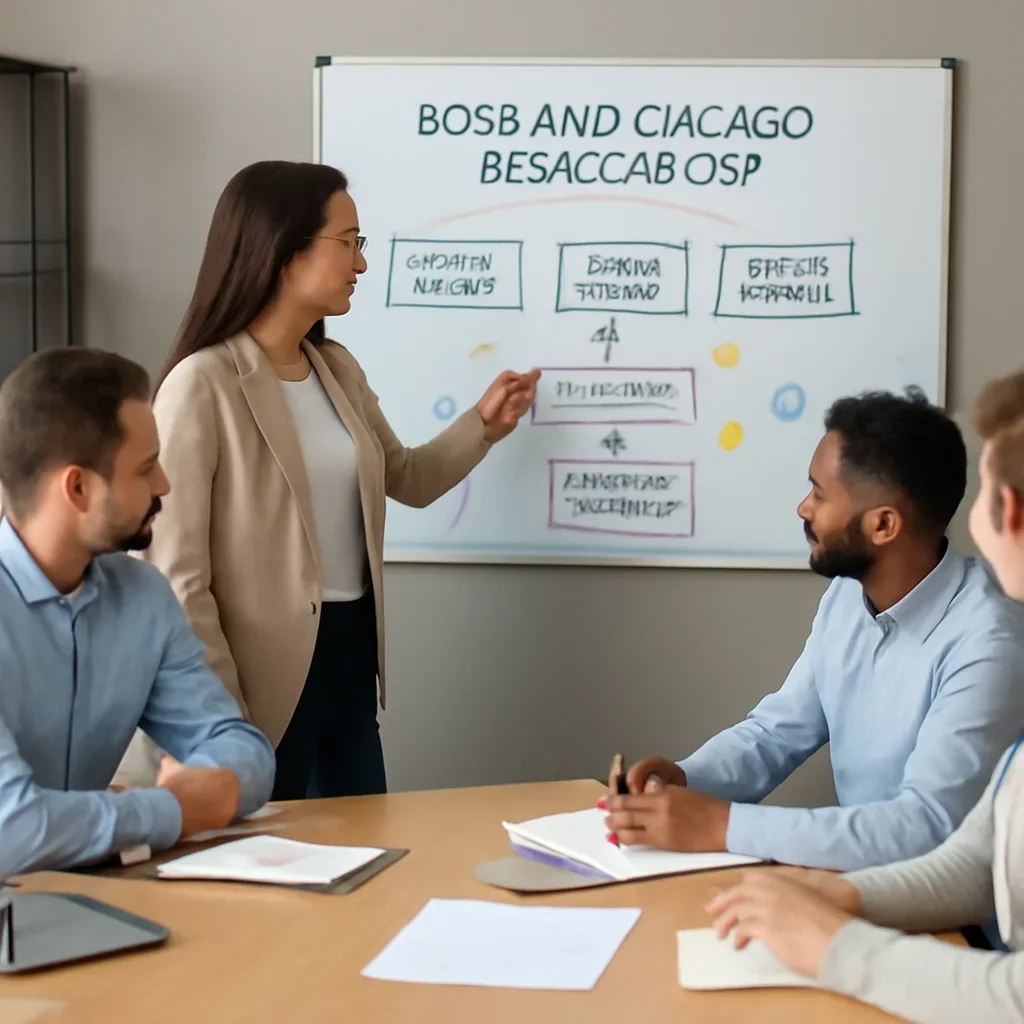 Team reviewing the implementation process for roseland chicago seo services