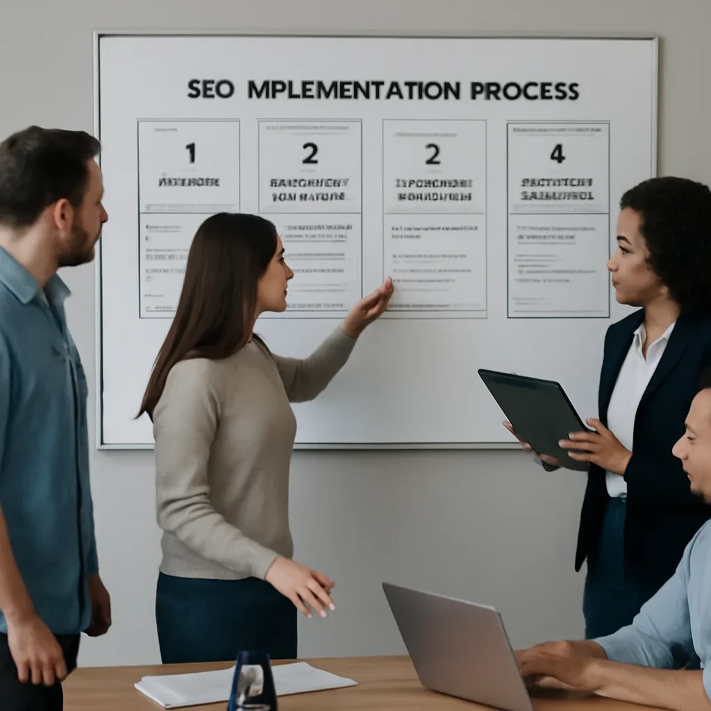 Team reviewing the implementation process for south shore chicago seo services
