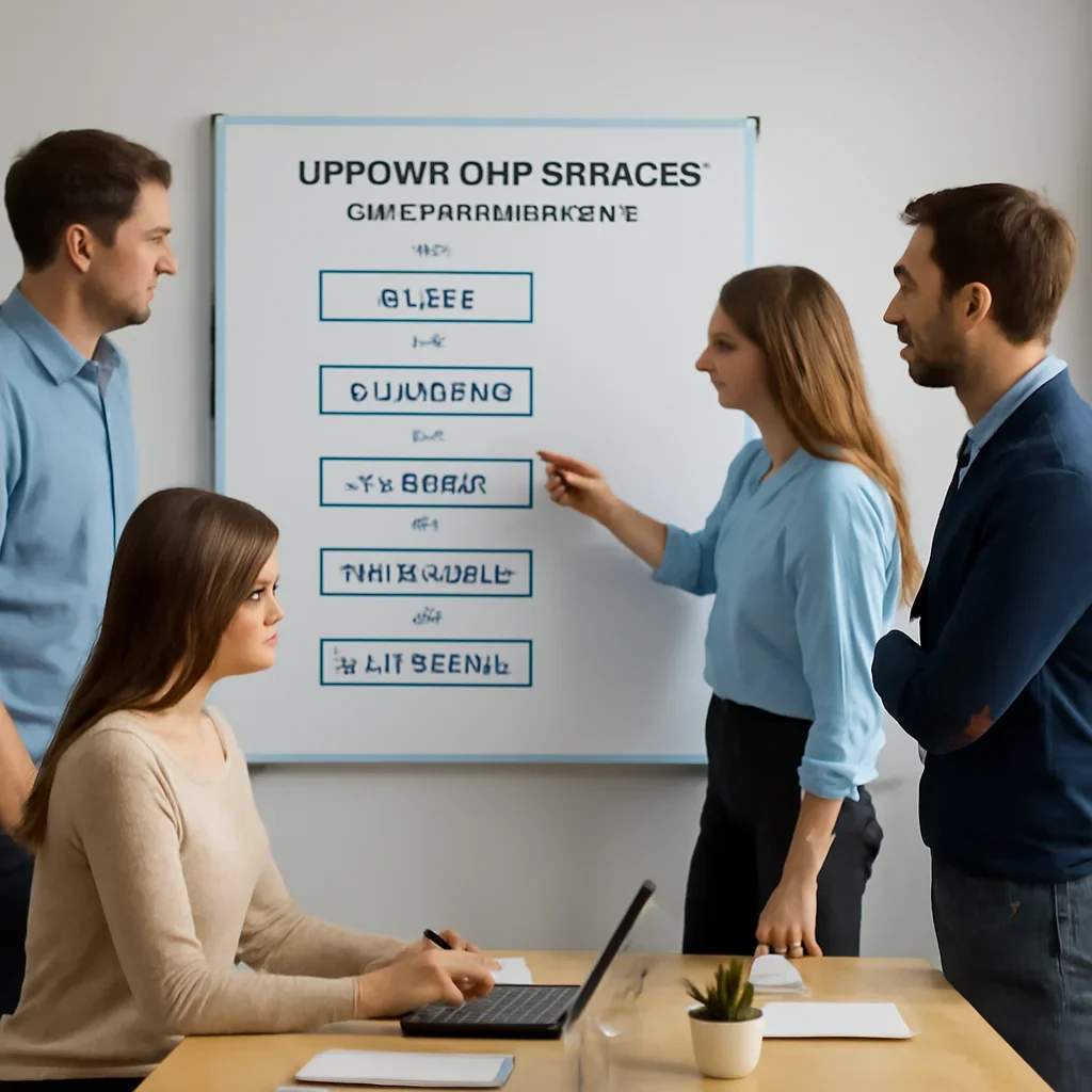 Team reviewing the implementation process for uptown seo services