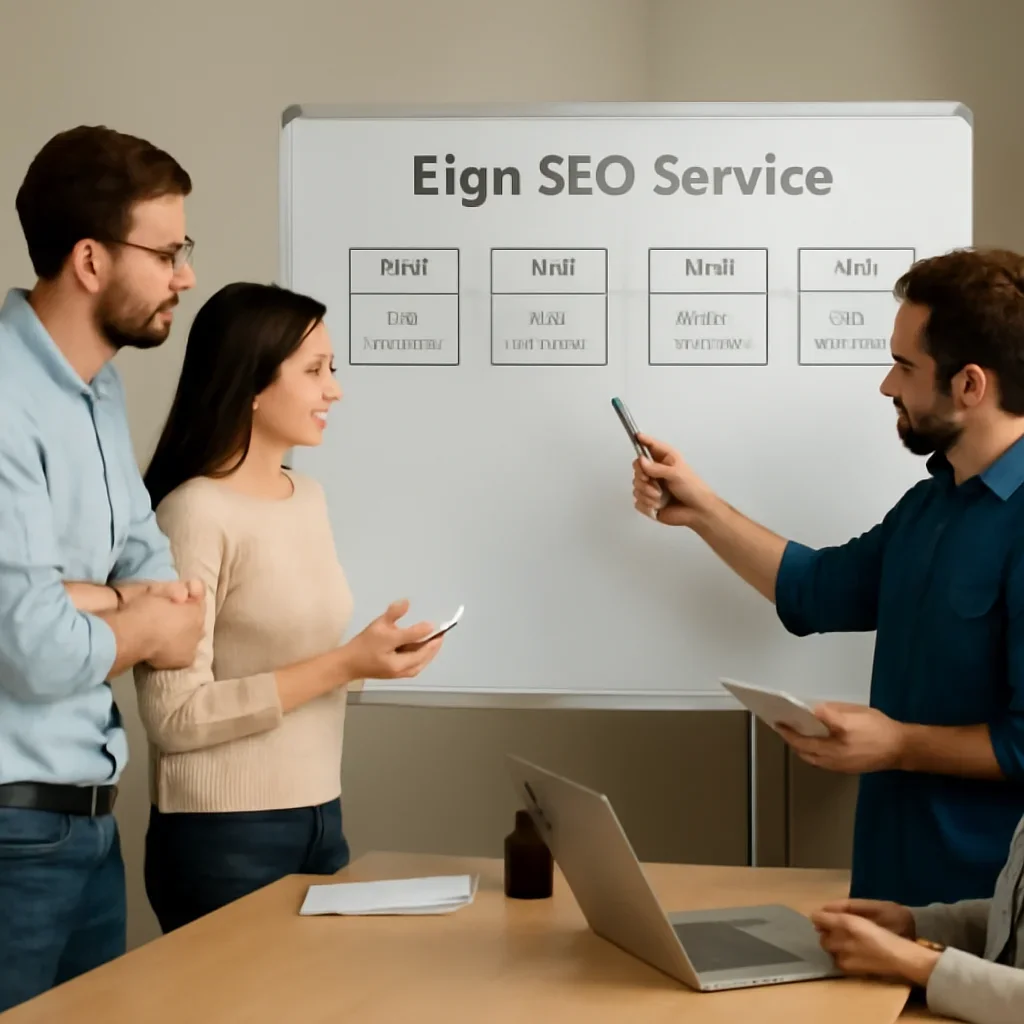 Team reviewing the implementation process for elgin seo services