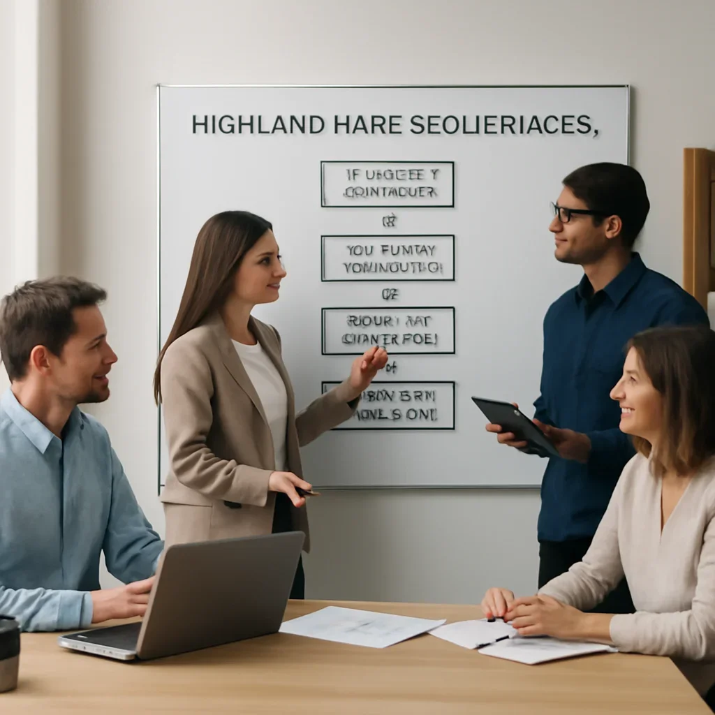 Team reviewing the implementation process for highland park seo services