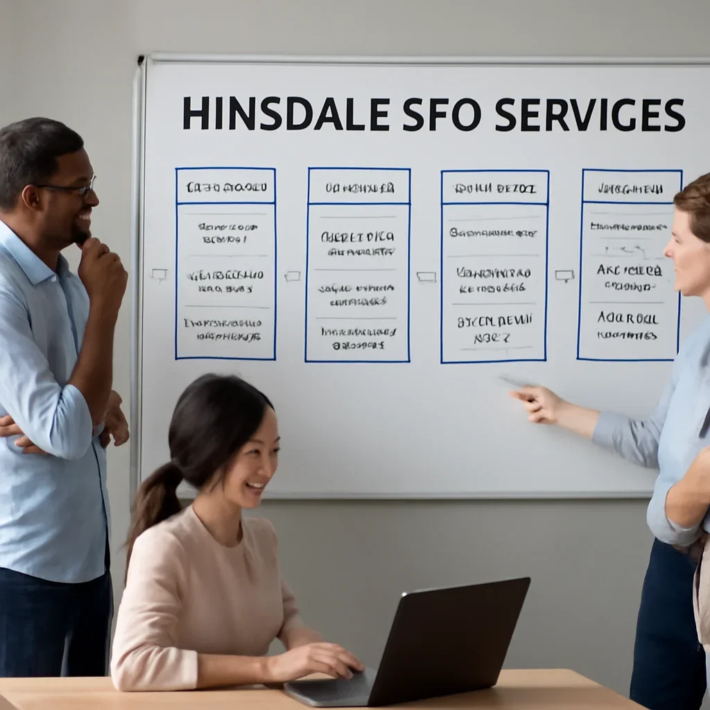 Team reviewing the implementation process for hinsdale seo services