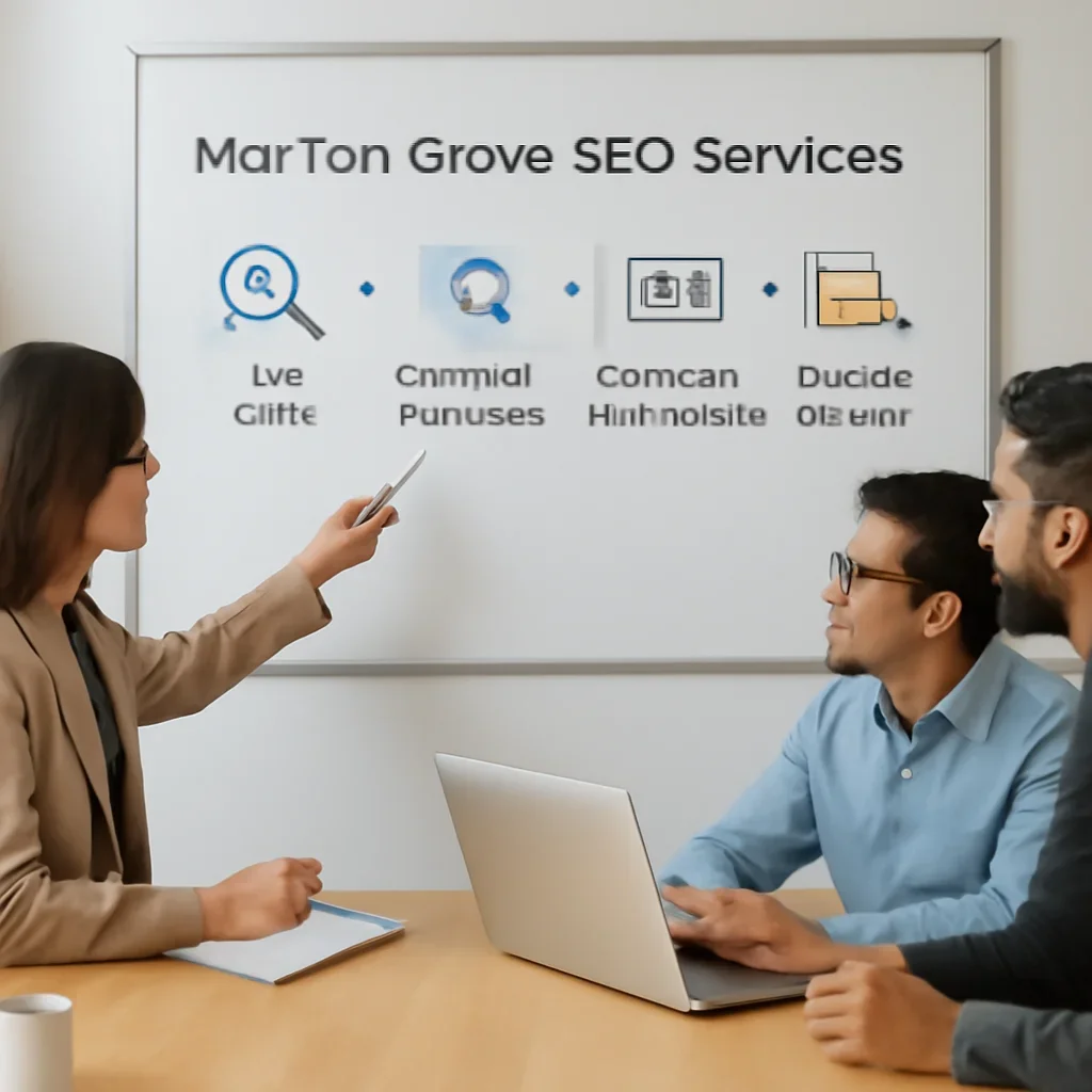 Team reviewing the implementation process for morton grove seo services