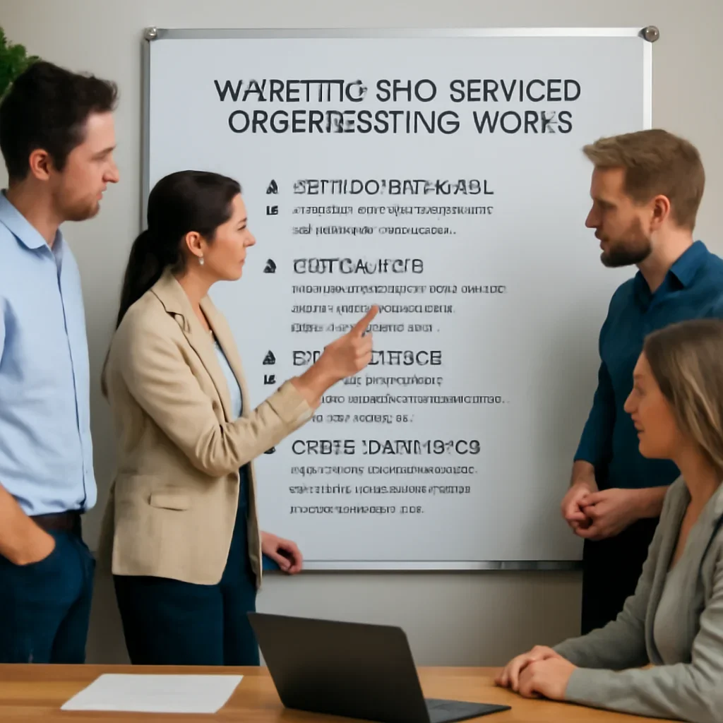 Team reviewing the implementation process for wilmette seo services