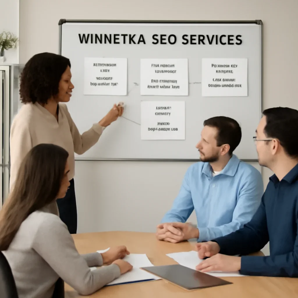 Team reviewing the implementation process for winnetka seo services