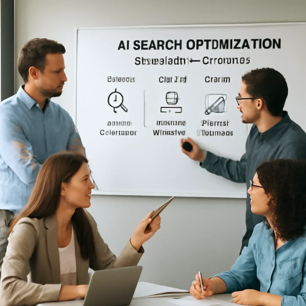 Team reviewing the implementation process for ai search optimization