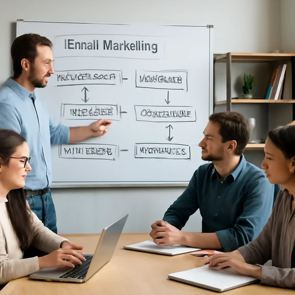 Team reviewing the implementation process for email marketing