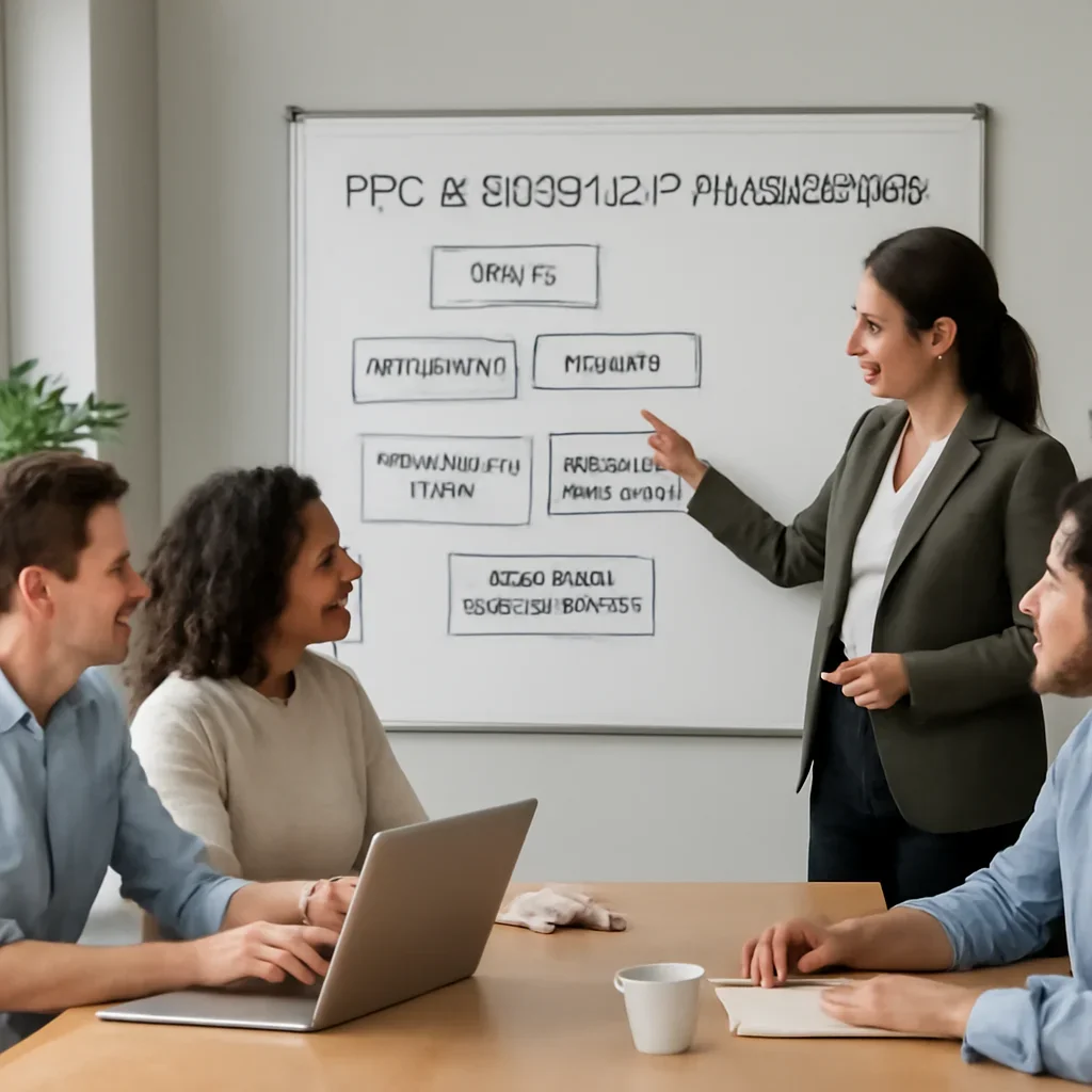 Team reviewing the implementation process for ppc & google ads management