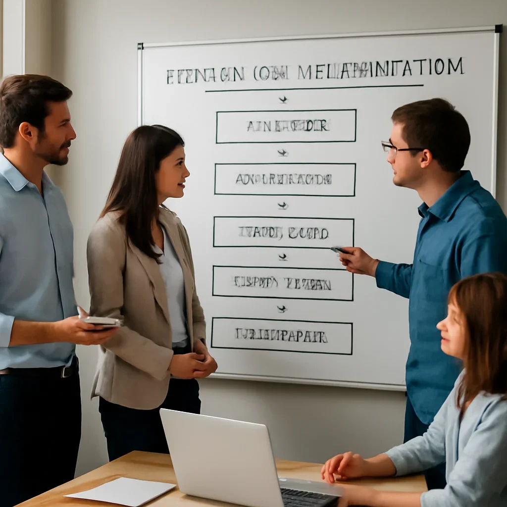 Team reviewing the implementation process for technical seo