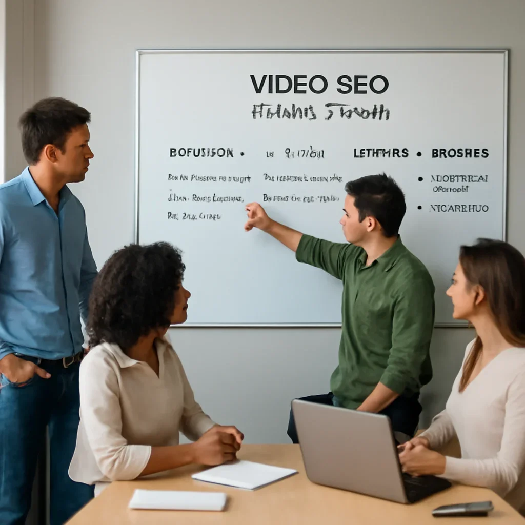 Team reviewing the implementation process for video seo