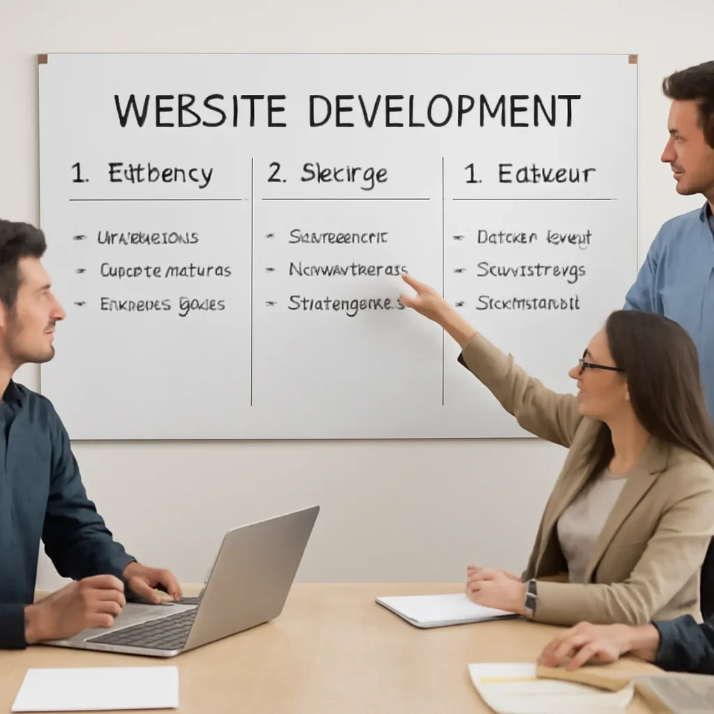 Team reviewing the implementation process for website development