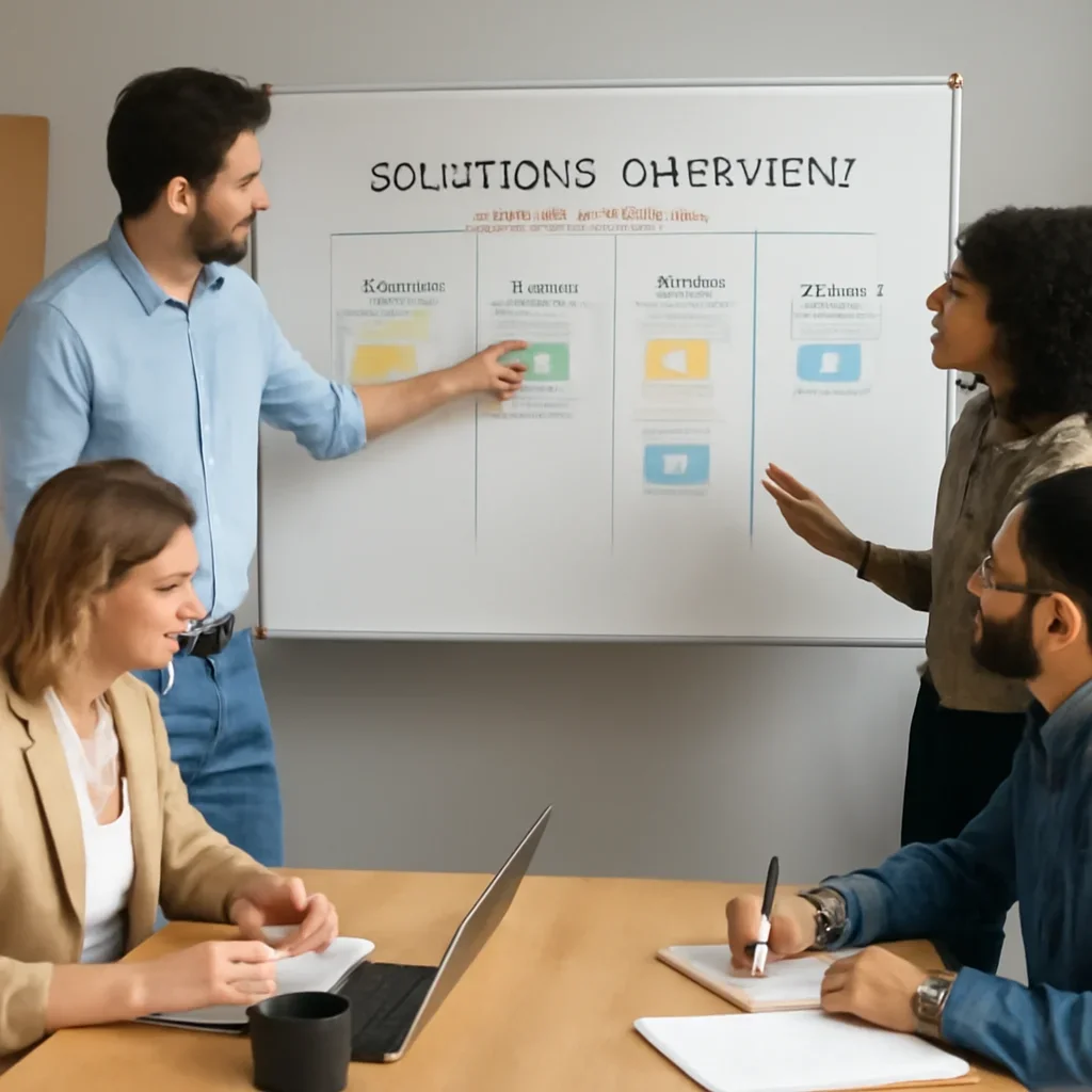 Team reviewing the implementation process for solutions overview