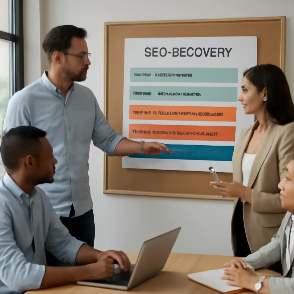 Team reviewing the implementation process for seo recovery